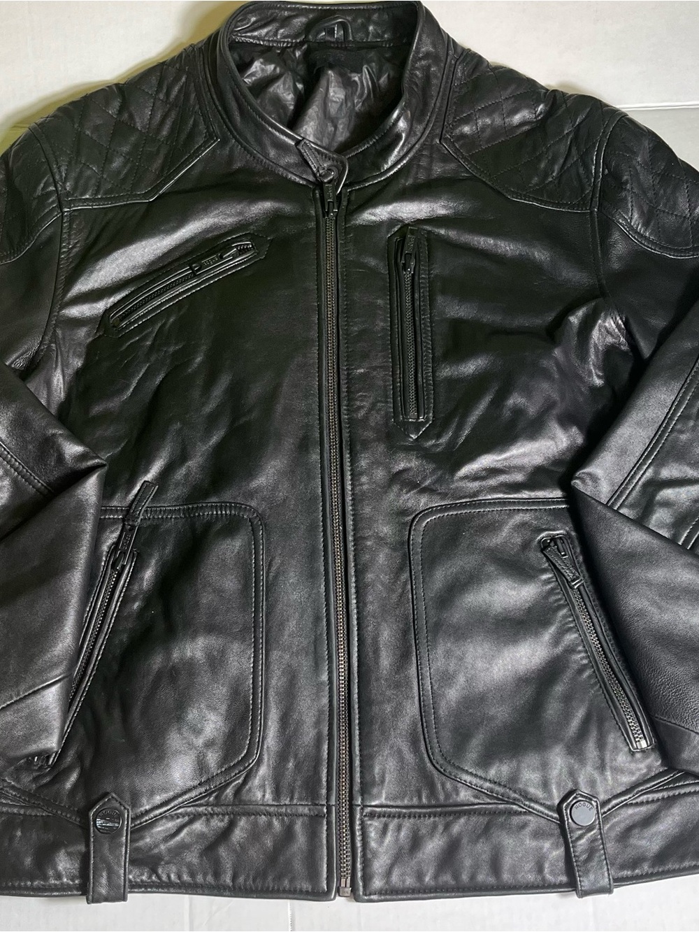 Rogue Black Leather Moto Jacket XXL Quilted Zip Pockets Biker Coat